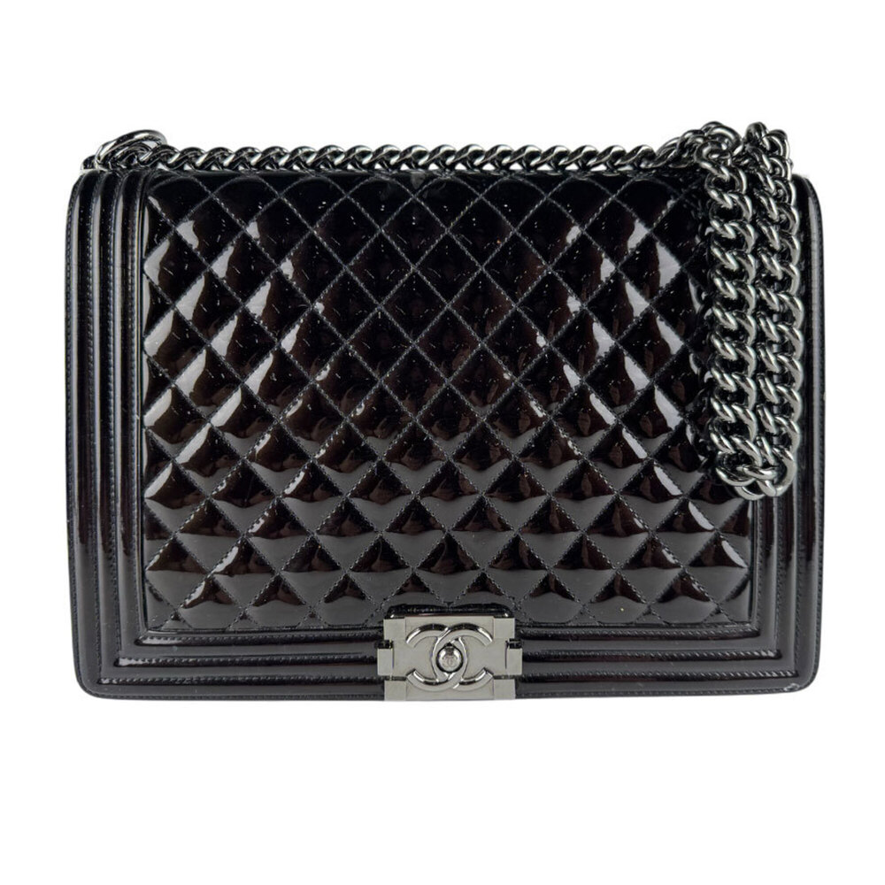 Chanel CHANEL Shoulder Bag Boy Large Patent Leather Black Women's z10293